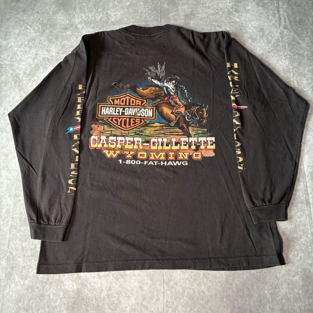 Vintage 1997 Harley Davidson Casper Gillette Wyoming Long Sleeve Pocket Tee XL